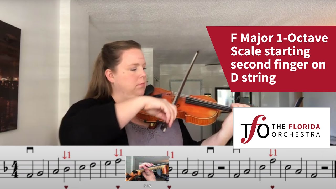 F Major 1-Octave Scale starting second finger on D string