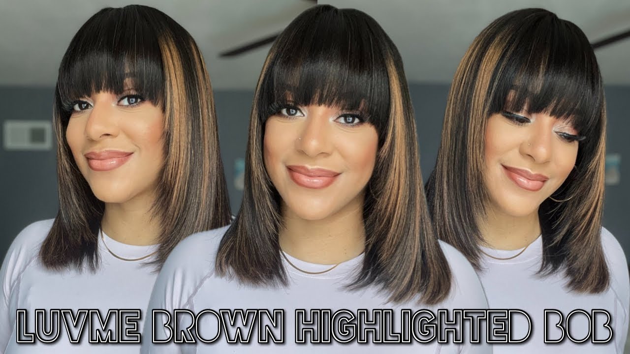 LuvMe Hair Brown с мелированием, прямой боб-каре с челкой | Наденьте и идите