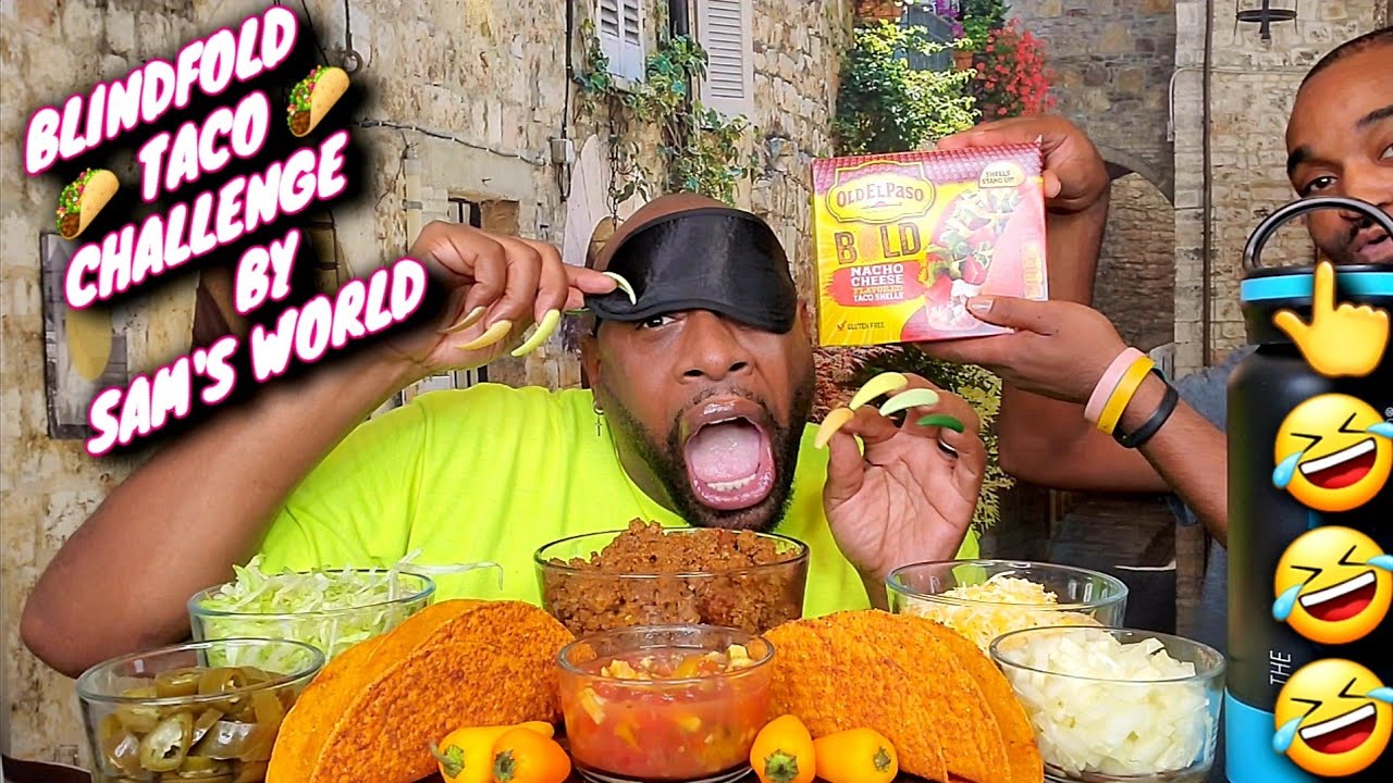 🤣 HILARIOUS 😂 BLINDFOLD TACO 🌮 CHALLENGE BY @SAM'S WORLD ... TACO MUKBANG 먹방 ... EATING SHOW 먹방