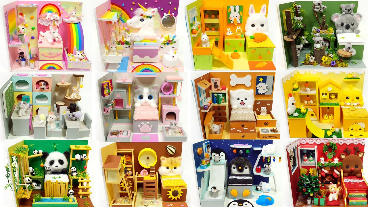 12 Miniature Animal Room Collection ! Puppy , cat , unicorn ~