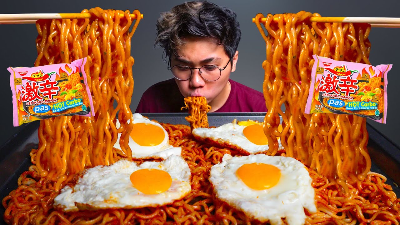 GILA!! MUKBANG MIE GEKIKARA CARBONARA PEDASS + 4 TELOR!!🥵