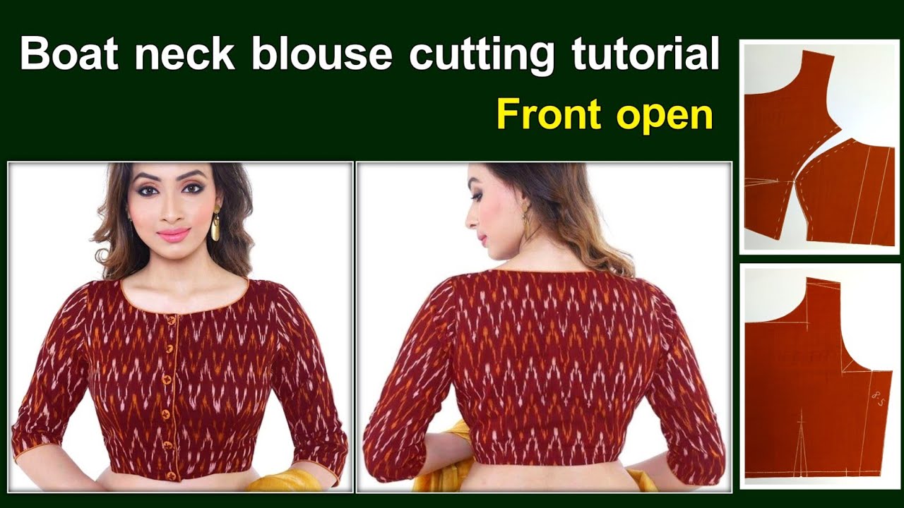 Boat neck blouse cutting step by step for beginners ✂️ Front open boat neck blouse cutting