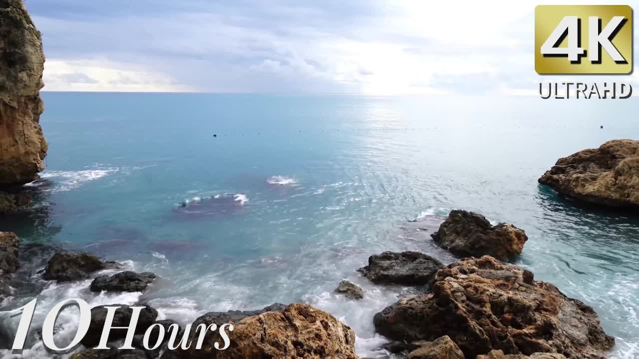 Relaxing Sounds of Waves Crashing on Rocks & Seagulls Crying | 10-hour Ambient Sleep Music | 4K