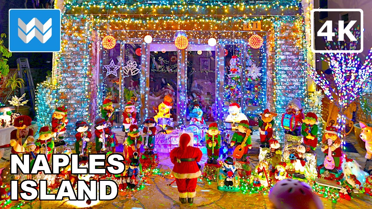 [4K] Naples Island in Long Beach California🎄Christmas Walking Tour 🎧 Binaural Sound
