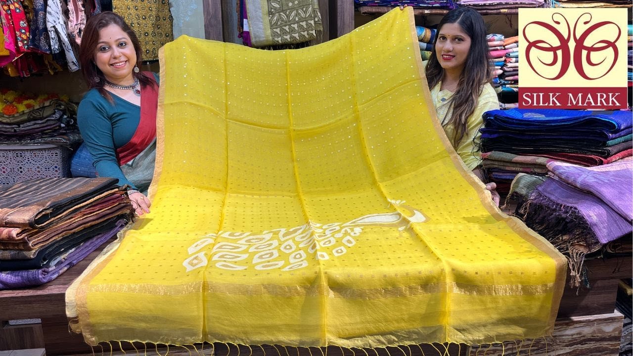 Silk Mark Pure Matka Muslin/ Linen/ Jari Tussar Block/ Sequence Muslin Saree Collection Kolkata