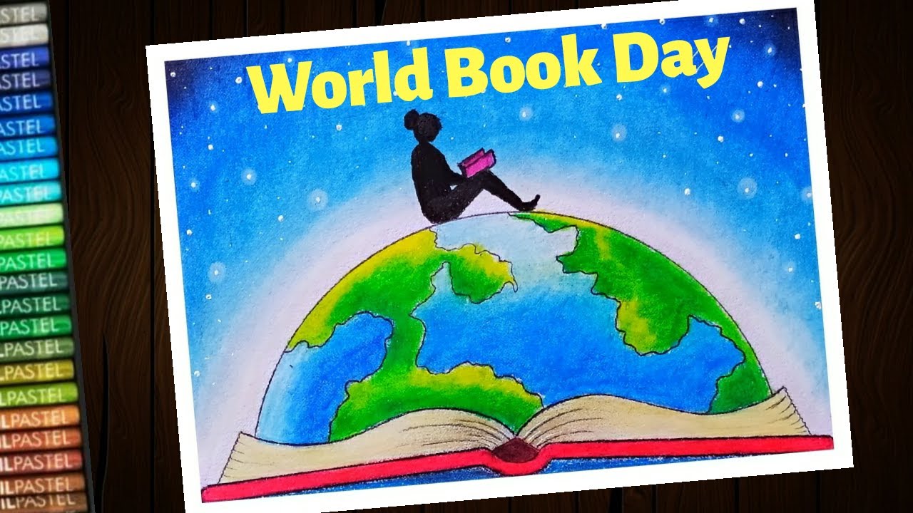 How to draw World Book Day poster with oil pastel - step by step