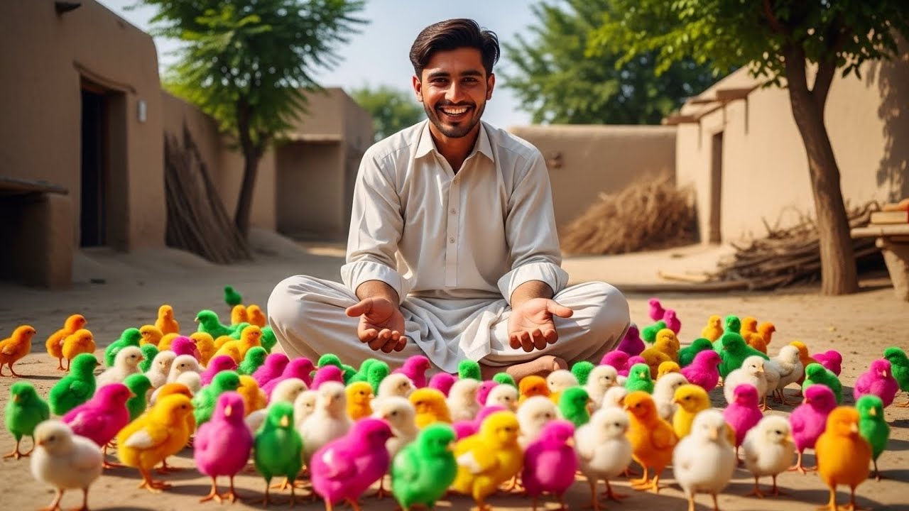 Hen Gave Birth to Colorful Chicks in Pakistan | Desi Village Vlog