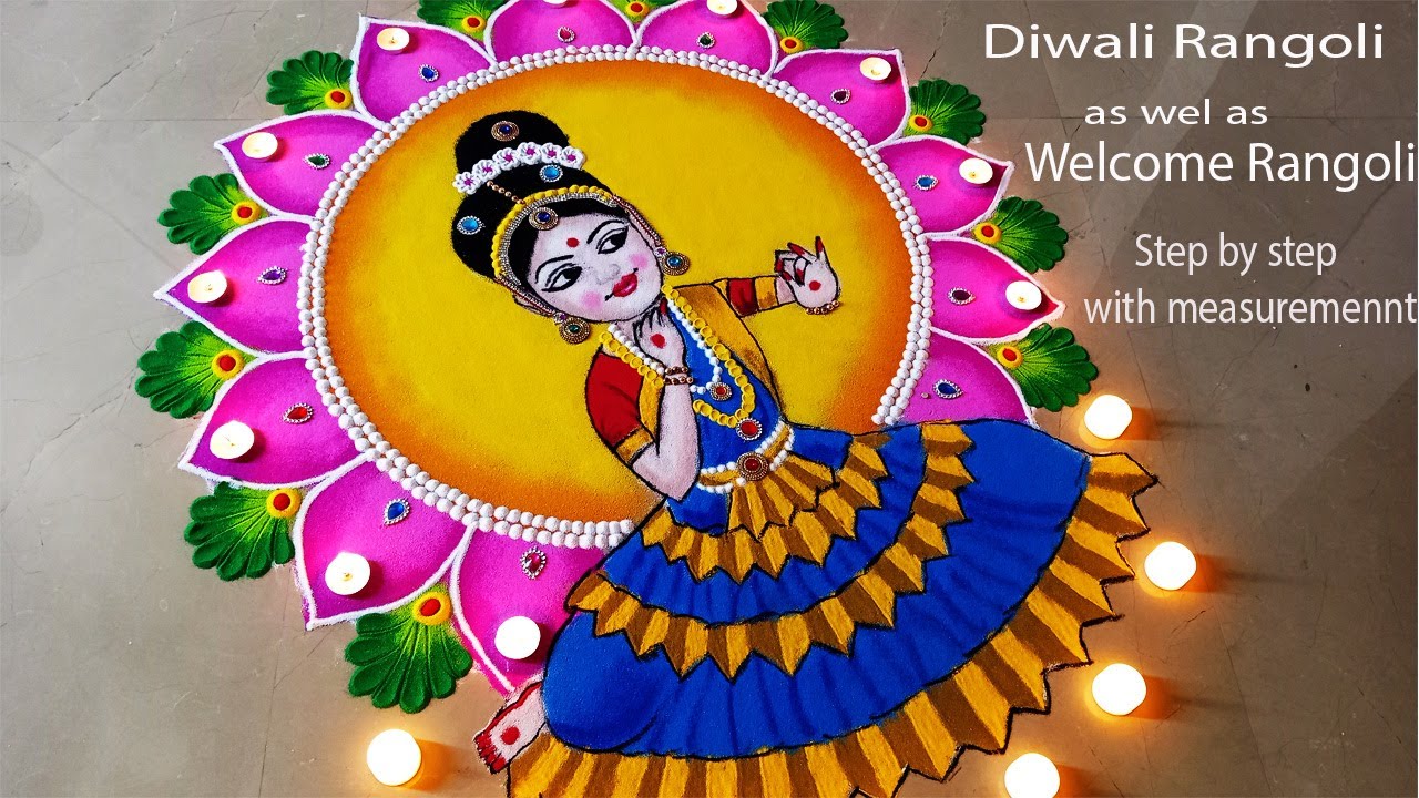 Attractive rangoli for Diwali . Welcome rangoli.