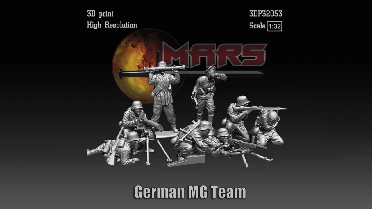 Unboxing Mars Figures 3DP32053 1/32 German MG Team WW2 8 Figures and 2 Machine Guns 3D Printed Resin