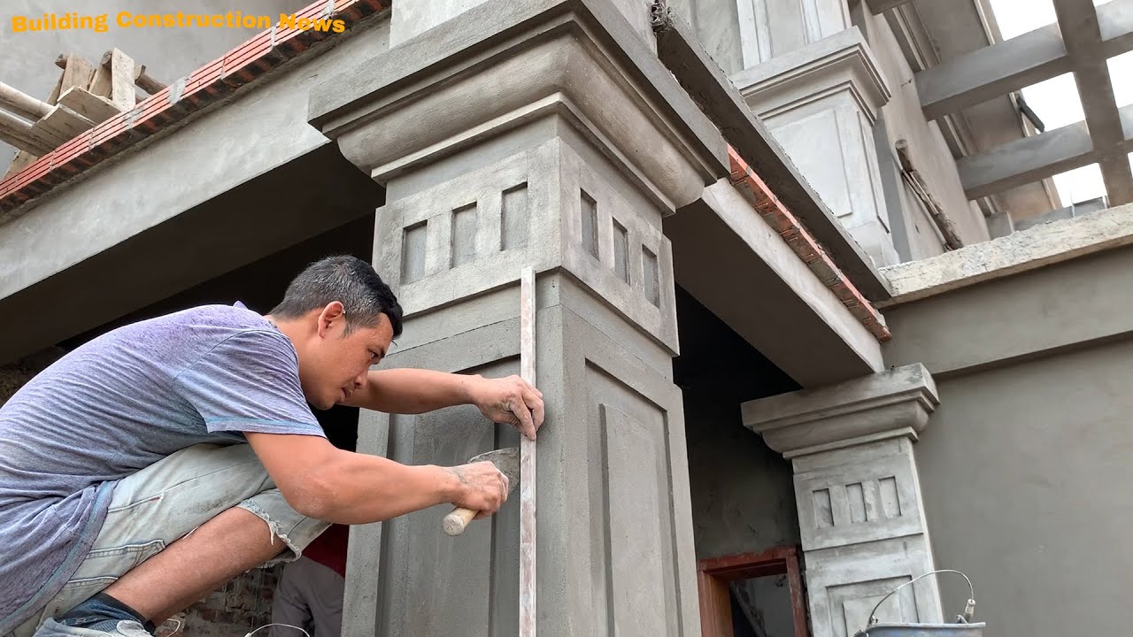 Creative Concrete Pole Construction Worker - Using Iron Nails - Bricks - Sand And Cement