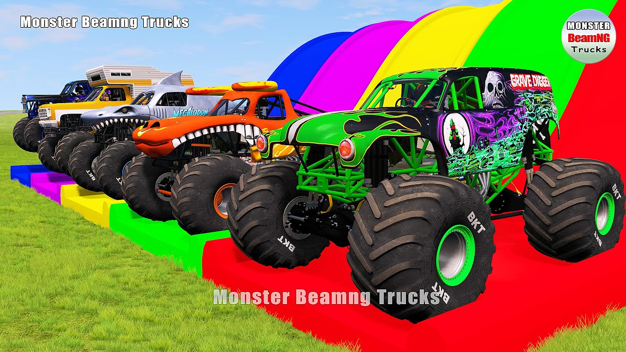 Triple Flatbed Trailer Monster Trucks Transport with Slide Color - BeamNG.drive 411
