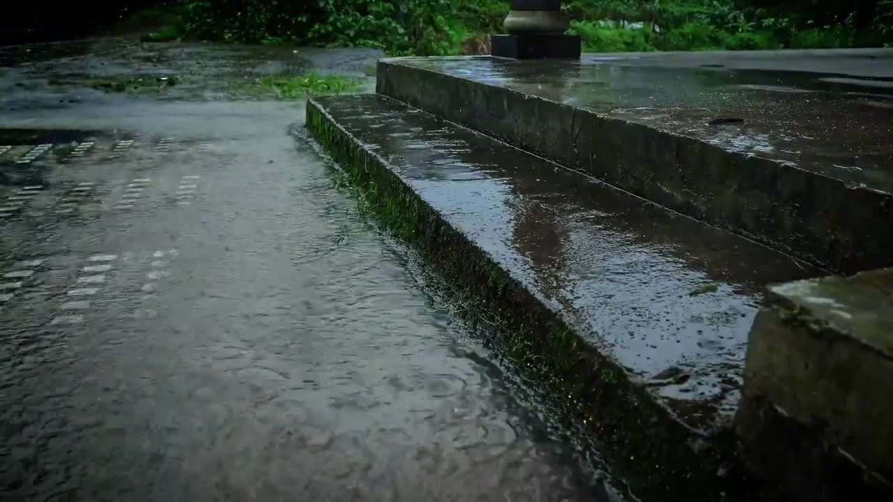 Rain on Mossy Stone Steps | Ancient Garden Ambience & Thunder | Zen Nature ASMR