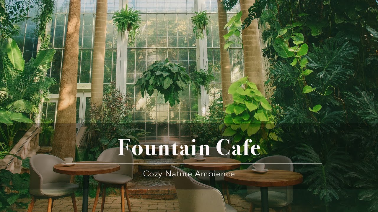 Peaceful Garden Fountain Ambience ⛲️ | Indoor Greenhouse Café Water Sounds