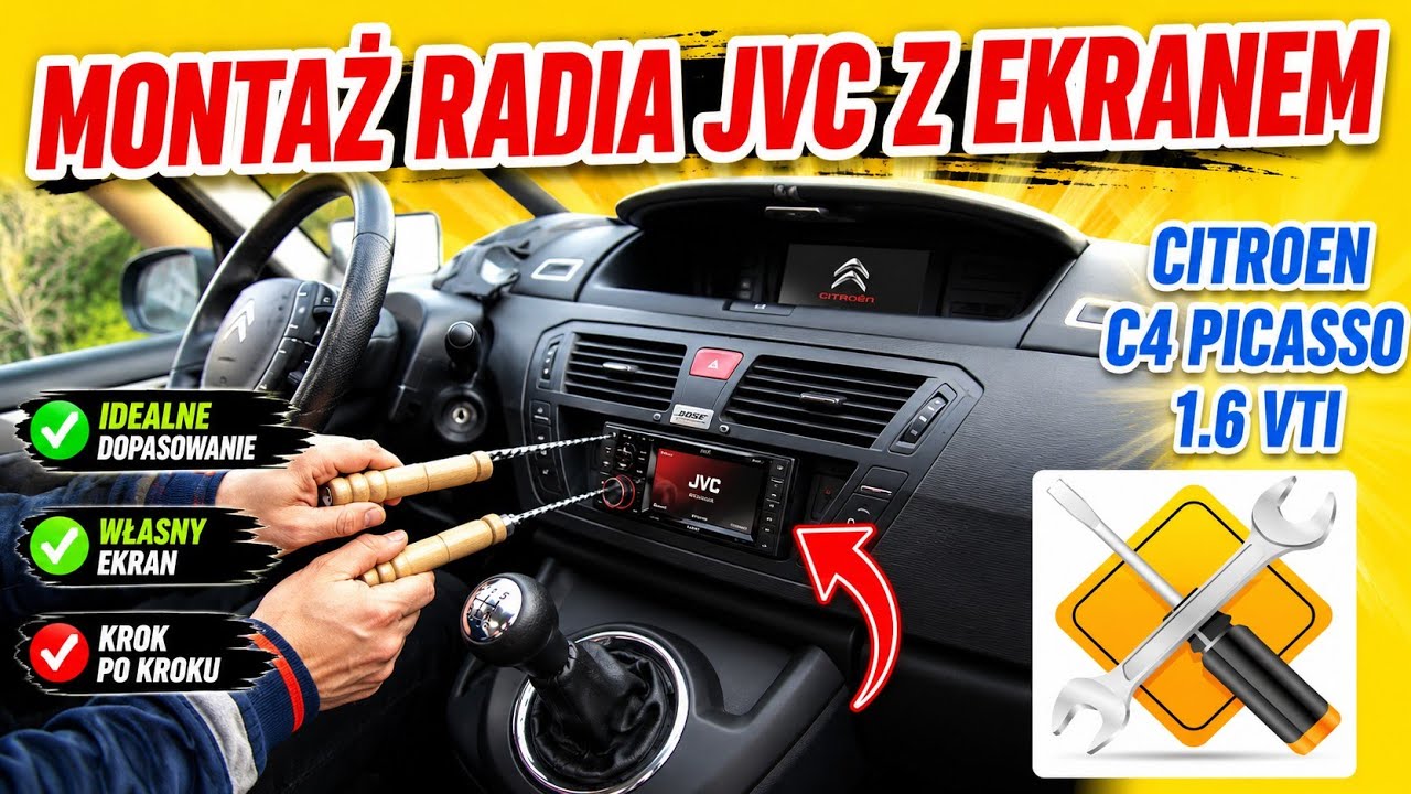 Montaż radia z ekranem w C4 Picasso JVC KD-X561DBT  1 DIN
