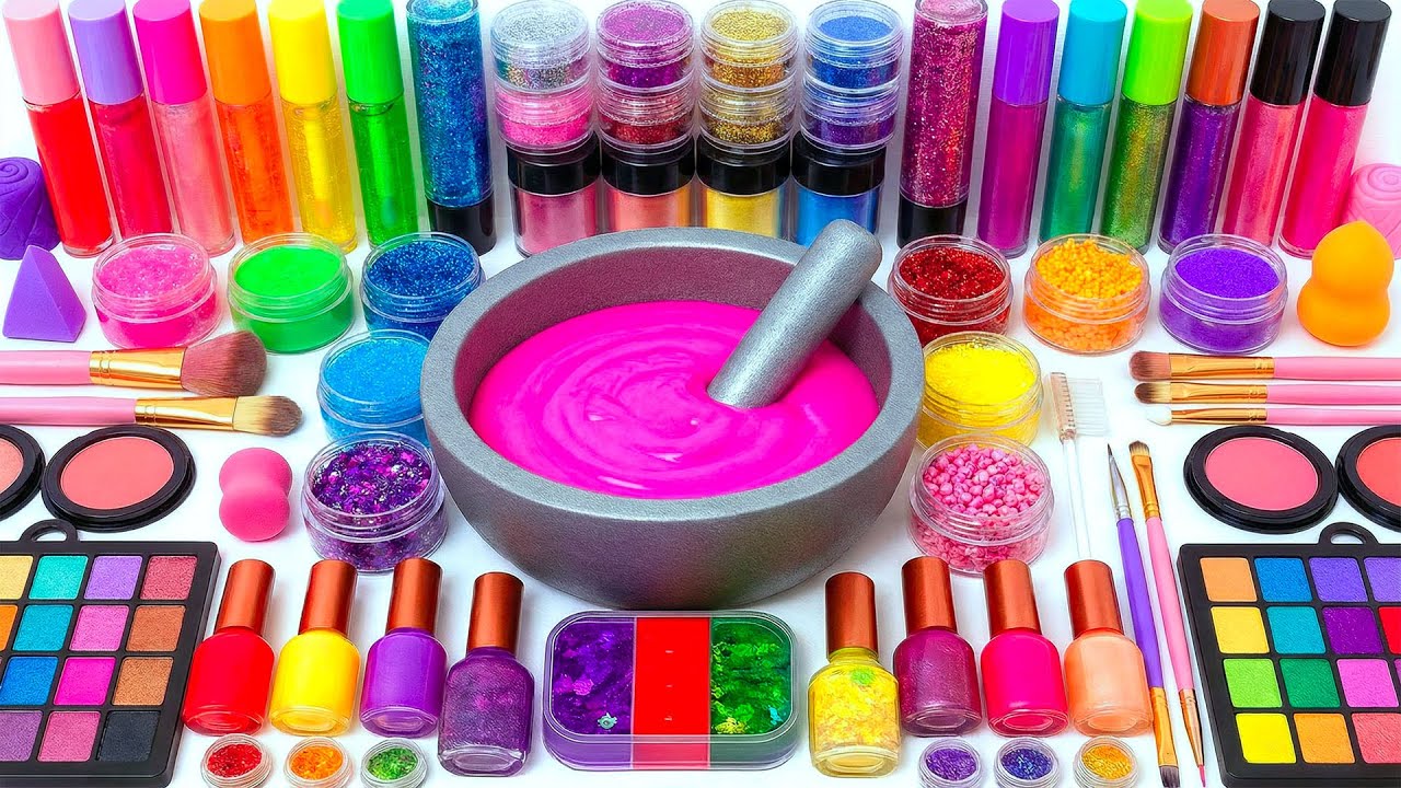 Satisfying Video How To Make Rainbow Eyeshadow Slime Mixing Glitter Cosmetics