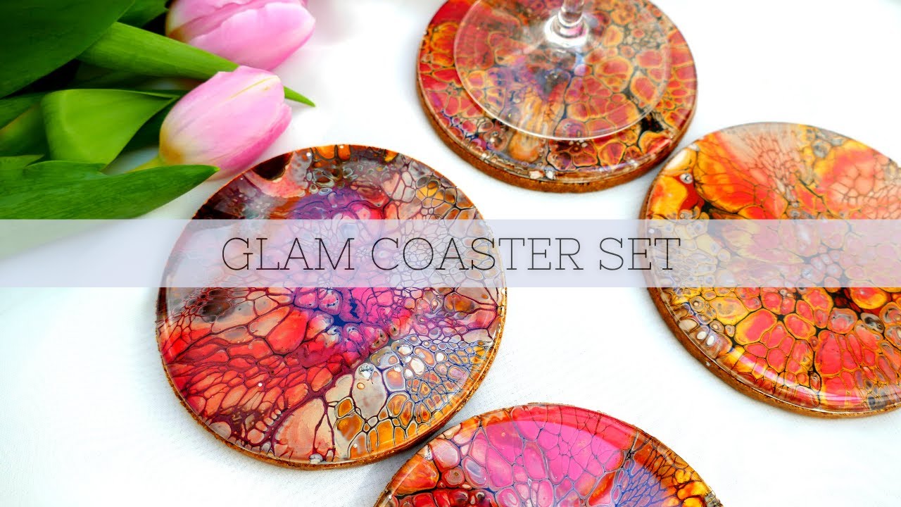 ELEGANT COASTER SET ~ FUNCTIONAL ART WITH ACRYLIC POURING | SHELEEARTSTYLE