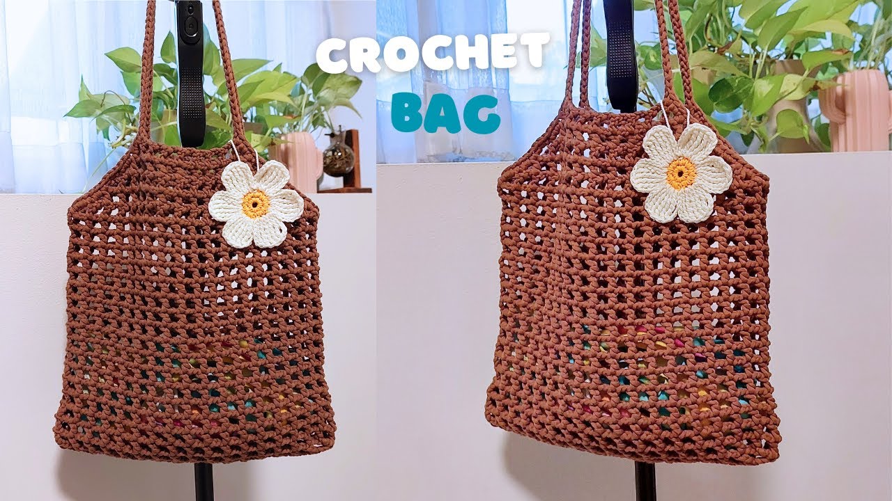 Easy Crochet Net Bag with Double Crochet Stitch | Crochet Bag for Beginners | ViVi Berry Crochet