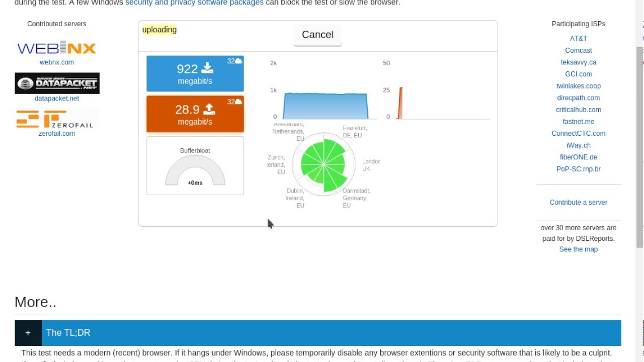 fiberONE Speedtest on dslreports.com