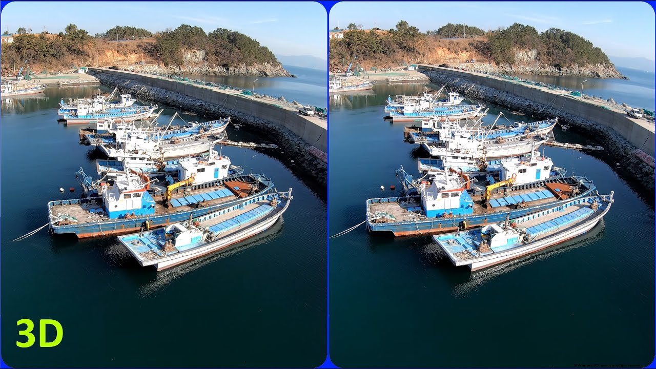 3D video, Drone 3D, Fishery port, Aerial 3D, Stereo 3D video, 3D SBS, Side By Side 3D, Magic eye
