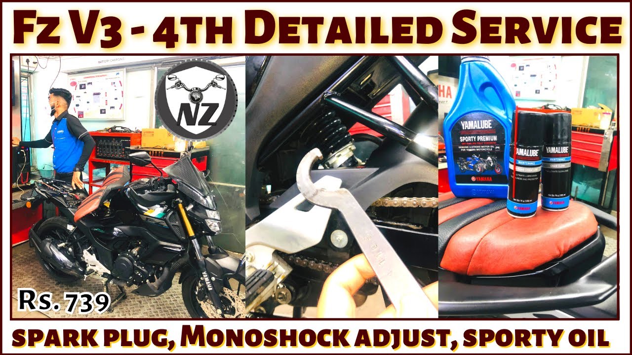 Fz V3 4th Service - Monoshock adjustment, Spark Plug Clean and Gap Setting, Yamalube R15 Sporty Oil