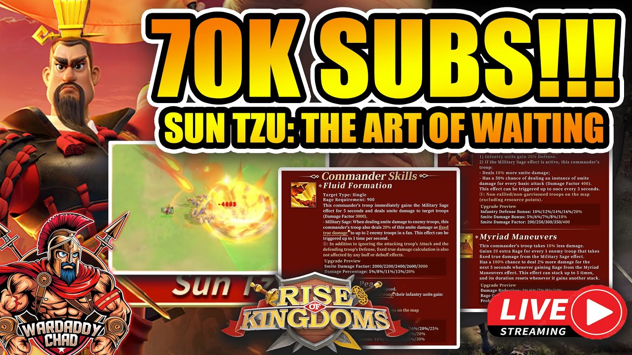 Sun Tzu Maxing & Testing: 70K Subscribers!!!  - Rise of Kingdoms