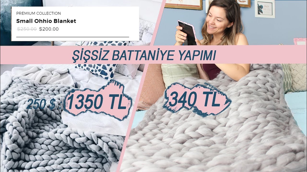 ŞİŞSİZ DEV ÖRGÜ BATTANİYE YAPIM  :) 1350 TL lik battaniyeyi 340 TL ye yaptım :)