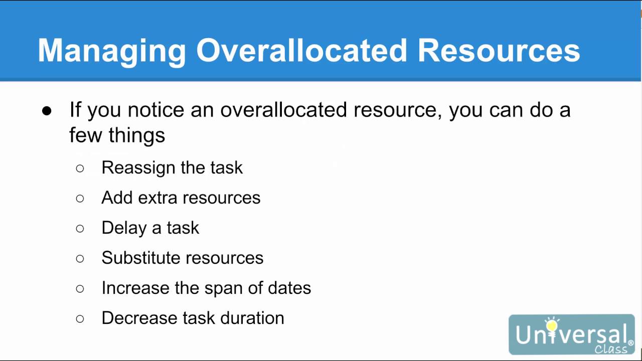 Lesson 11: Resource Management - Microsoft Project 2016 Course | Universal Class
