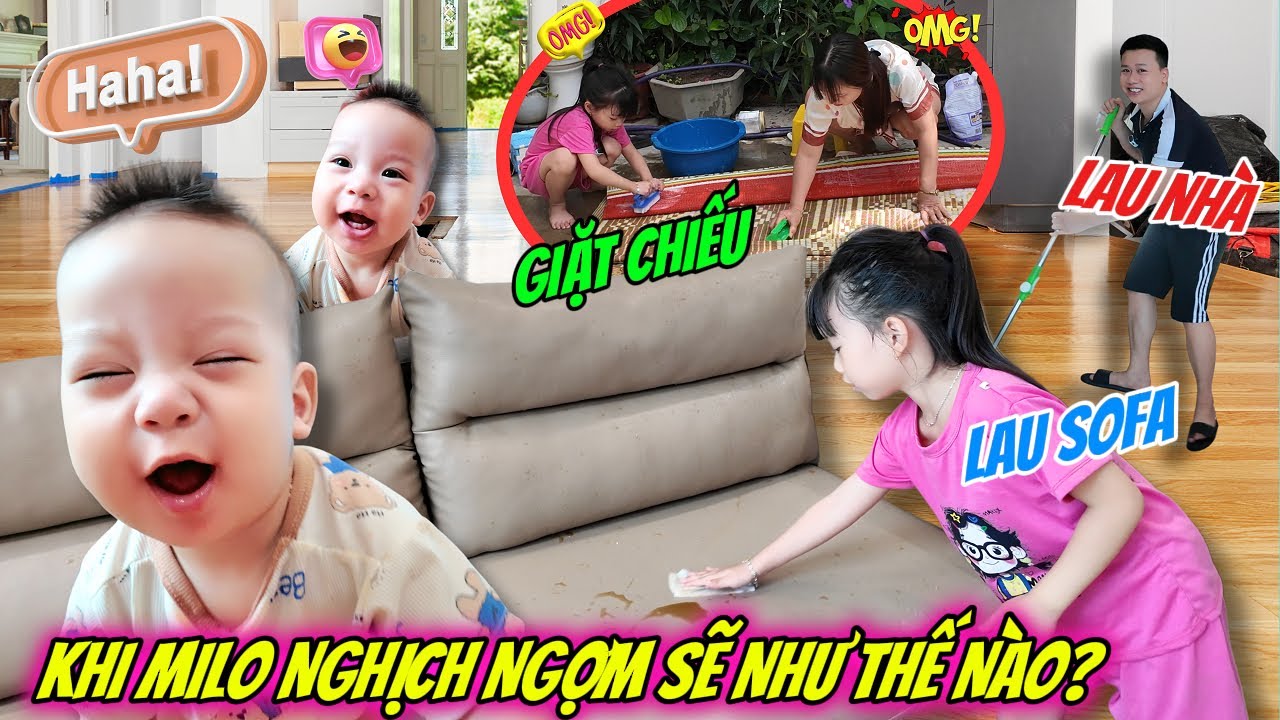 MiLo Khiến Cả Nh&agrave; Một Phen H&uacute; V&iacute;a! MiMi, Mẹ Huế V&agrave; Bố Ho&agrave;ng Ngậm Ng&ugrave;i Lau Dọn Nh&agrave;, Giặt Chiếu !