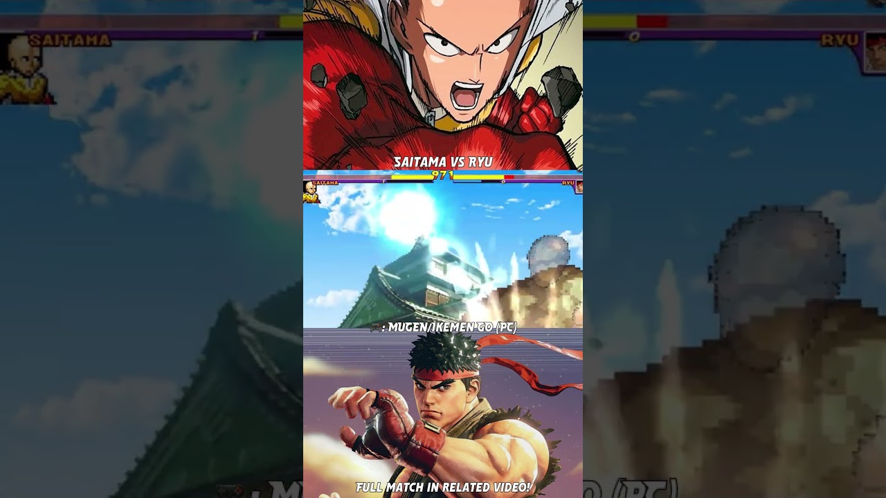 Saitama (OPM) vs Ryu (SF) in MUGEN