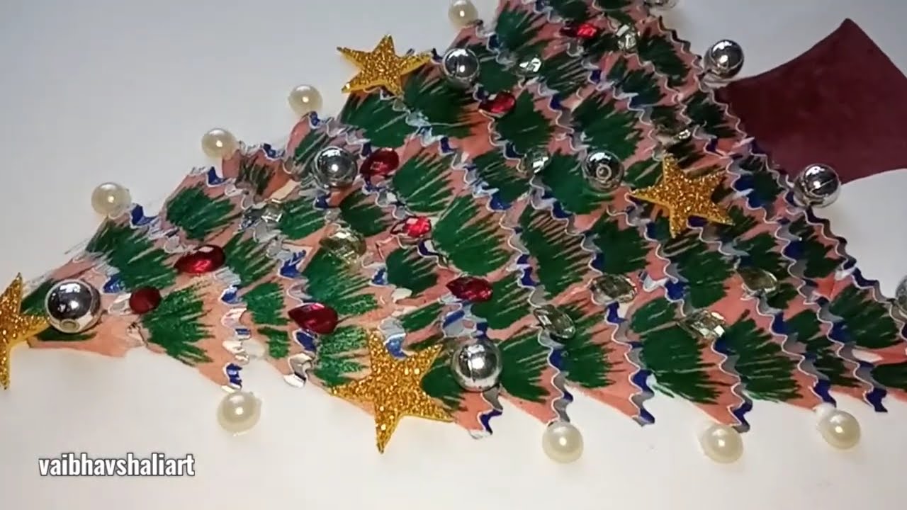 Pencil Shaving Art and Craft Ideas ||  Christmas Tree🎄 Making From Pencil Shaving ||#christmastree