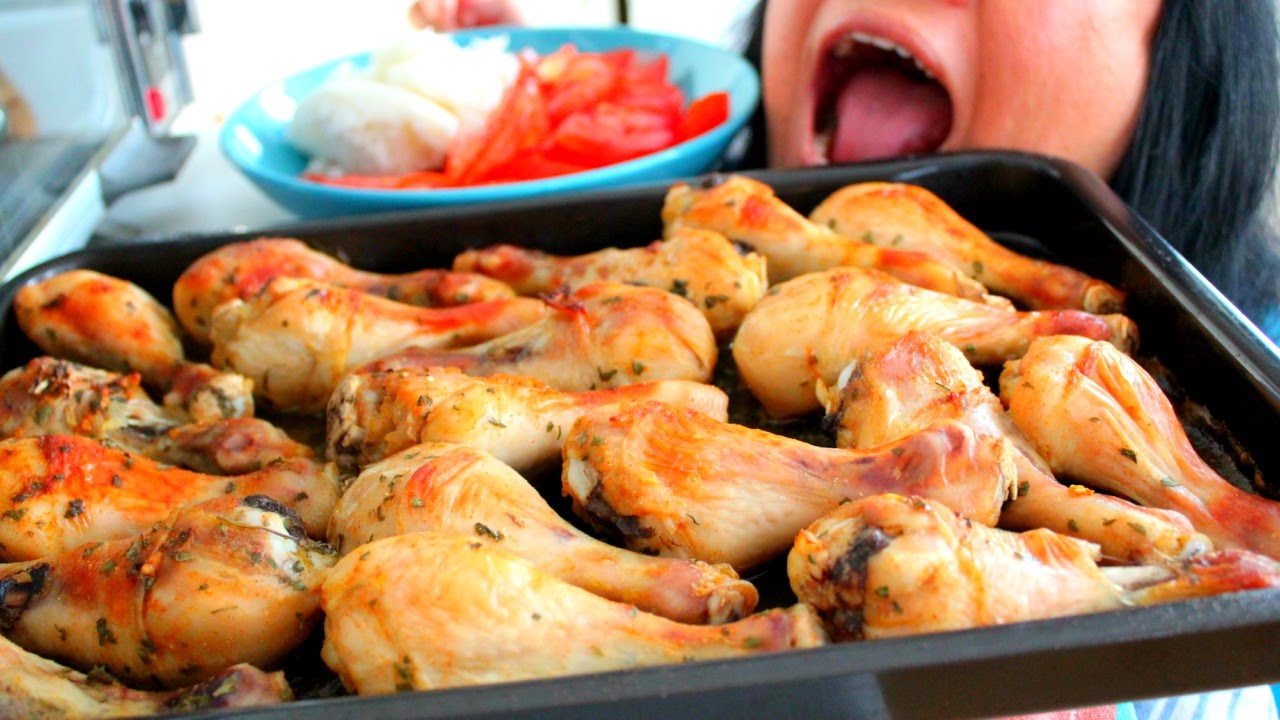 ASMR Eating Baked Chicken Drumstick Bones Bare Hands