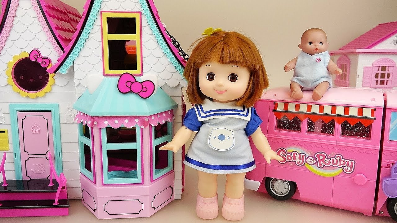 Baby doll Kitty house and camping bus car toys baby Doli play