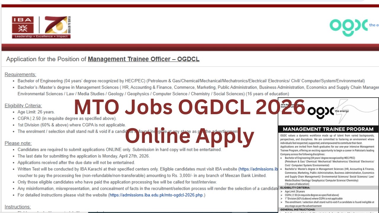 MTO Jobs in OGDCL | Oil & Gas Development Company Limited Jobs 2026