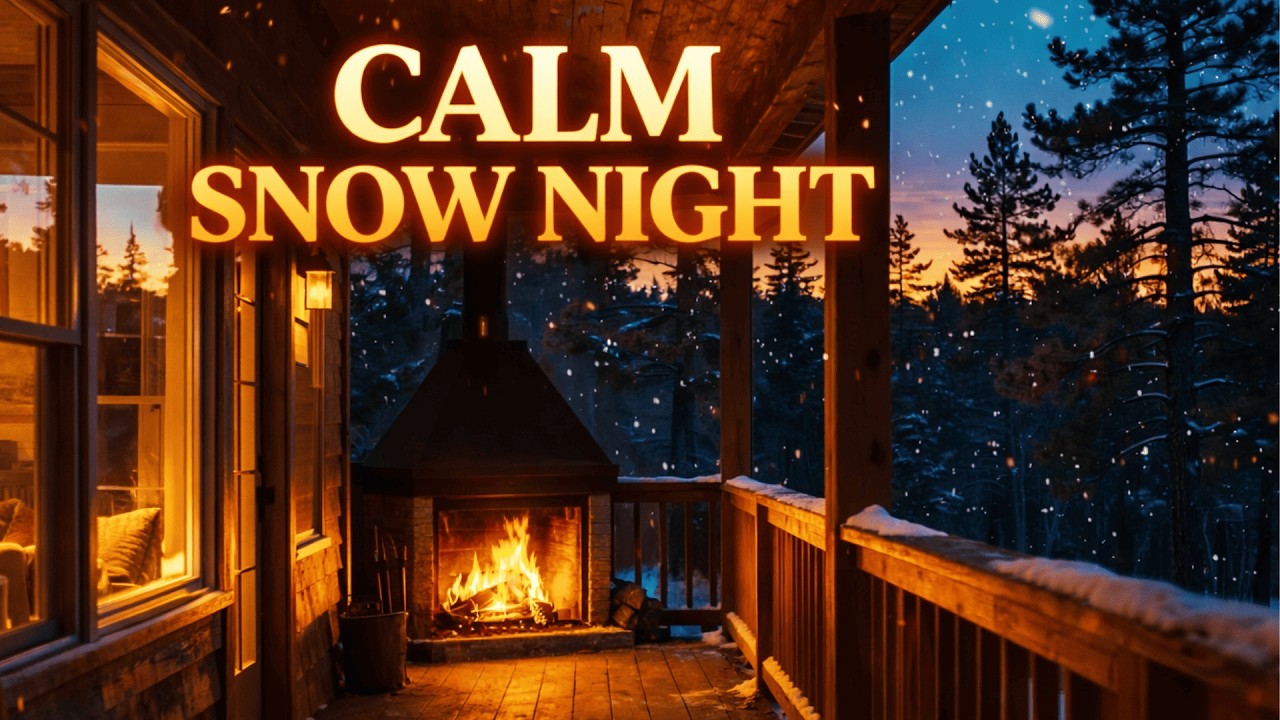 Winter Porch Focus Ambience ❄️ Crackling Fireplace & Soft Piano | Calm Snowfall Night