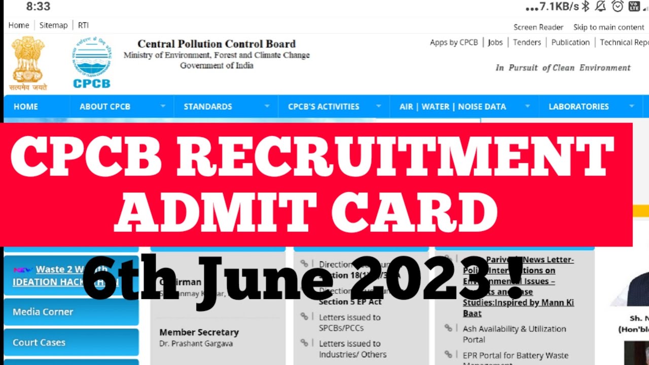 🔴CPCB Recruitment Admit Card Release on 6th June !