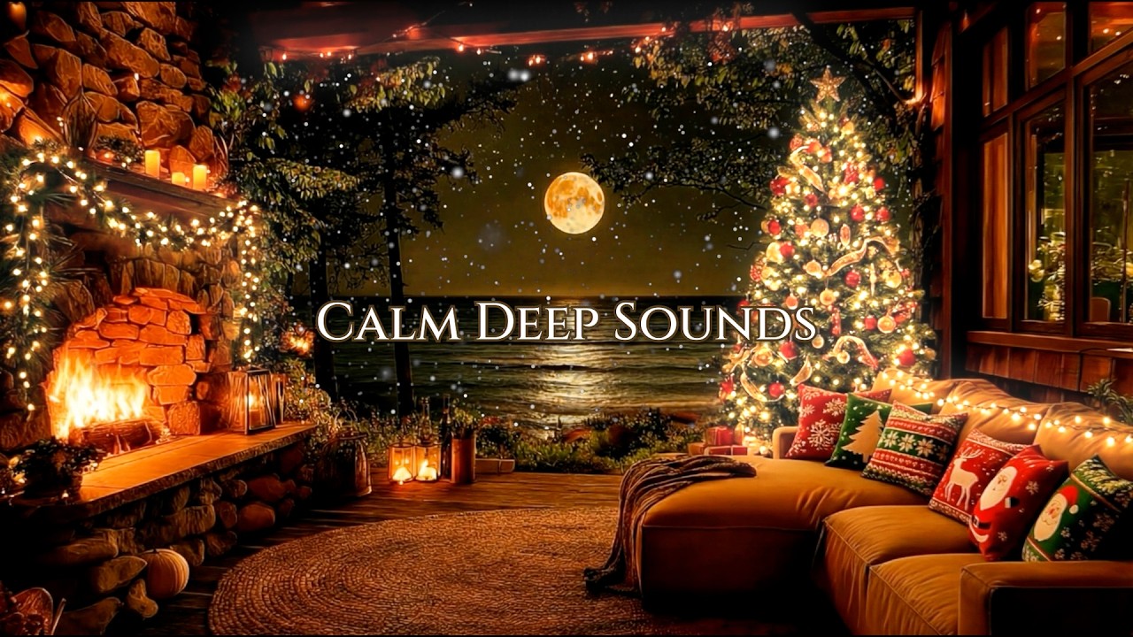 Winter Fireplace Ambience | Gentle Piano, Crackling Fire & Soothing Waves