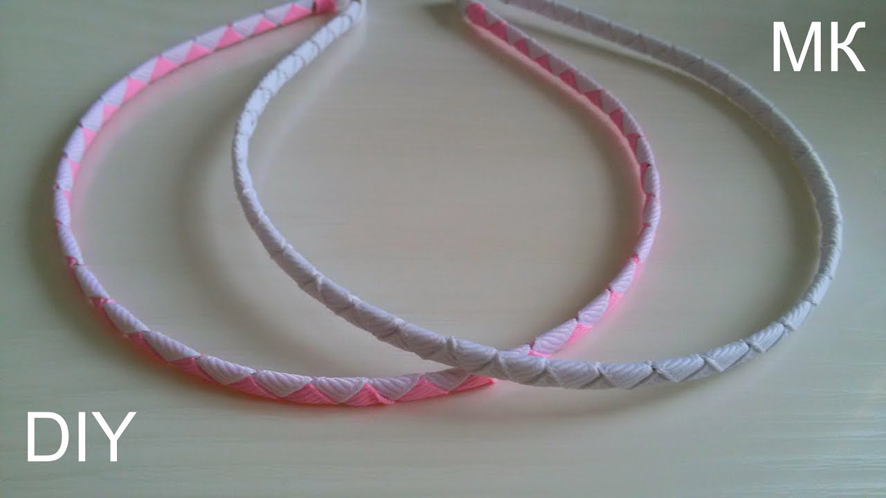 Как оплести ободок двумя  лентами. Канзаши МК/DIY