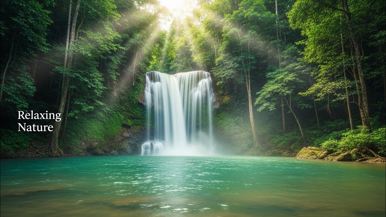 Amazon Rainforest Waterfall with Relaxing Music 🌿 | Calm Nature Sounds 4K