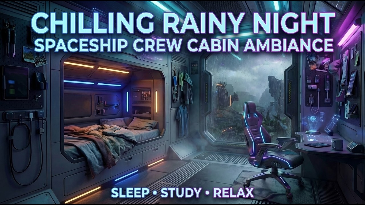 Chilling Rainy Night in Spaceship Crew Cabin | Sci-Fi Ambiance for Sleep, Study, Relaxation
