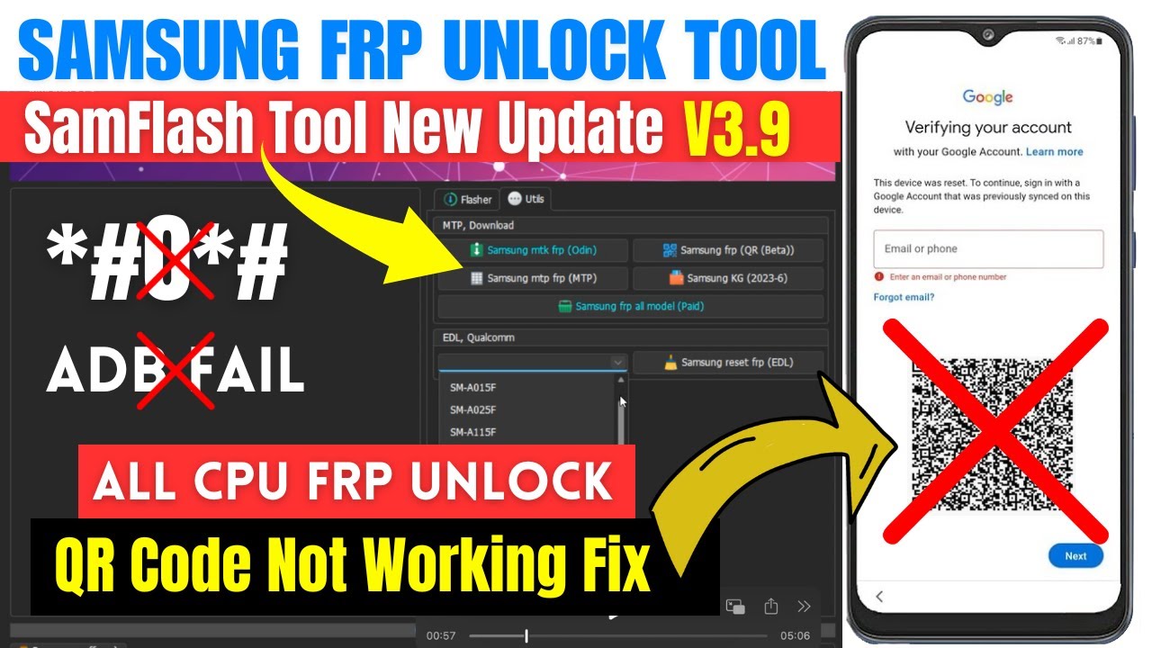 SAMSUNG FRP BYPASS QR CODE METHOD NOT WORKING | ADB FAIL FIX | *#0*# NOT WORK FIX | ONE CLICK TOOL