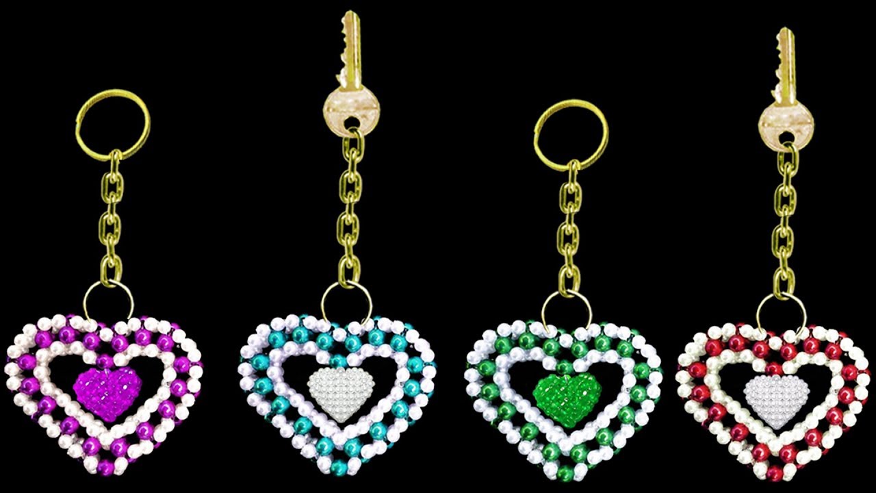 How To Make Crystal Beads Keychain | Beaded Keychains | ♥ Heart ♥ Shape
