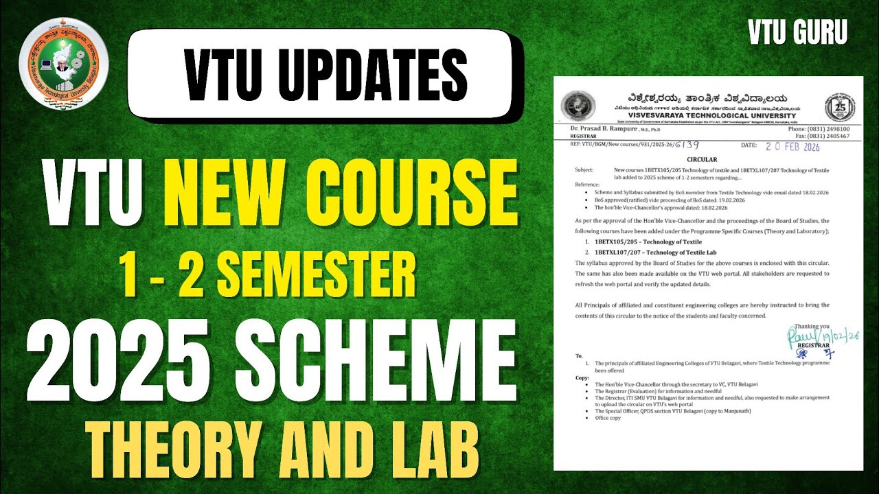 VTU 2025 Scheme New Course Added 2026 |1BETX105/205 Technology of Textile | VTU Updates | 1BETXL107