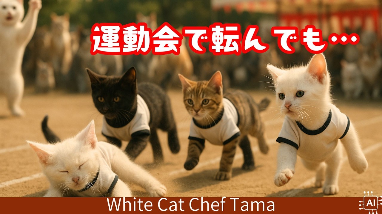 【AI猫 料理】猫の運動会！転んでも起き上がれるか？