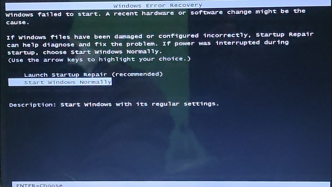 Windows error recovery windows 7. Start windows normally. blue screen starting windows. 100% solved