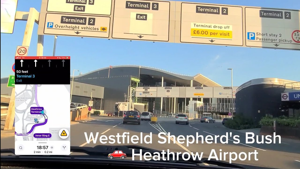 Drive in London from Westfield Shephard's Bush to Heathrow Airport Terminal 3 / waze guided