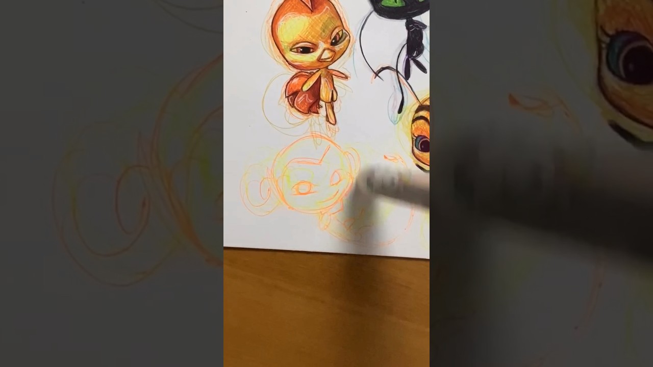 drawing Xuppu - kwami using only multicolor pen 💛 | 14 
