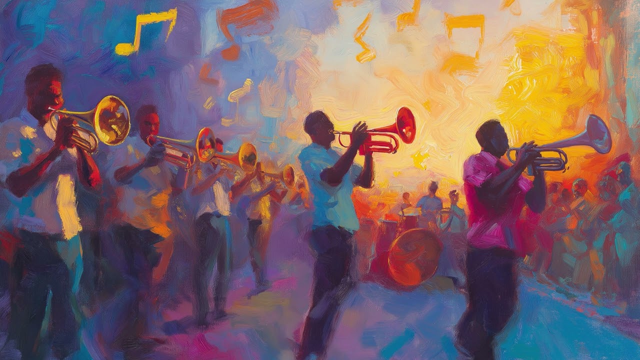 Vibrant Jazz Parade Frame TV Art | Colorful Musical Oil Painting | 4K Digital Artwork