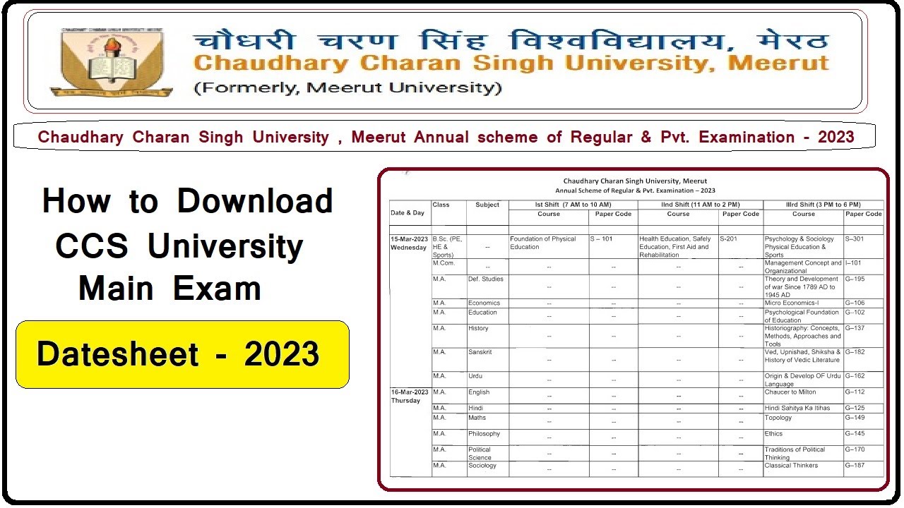 CCS UNIVERSITY MAIN EXAM DATE SHEET