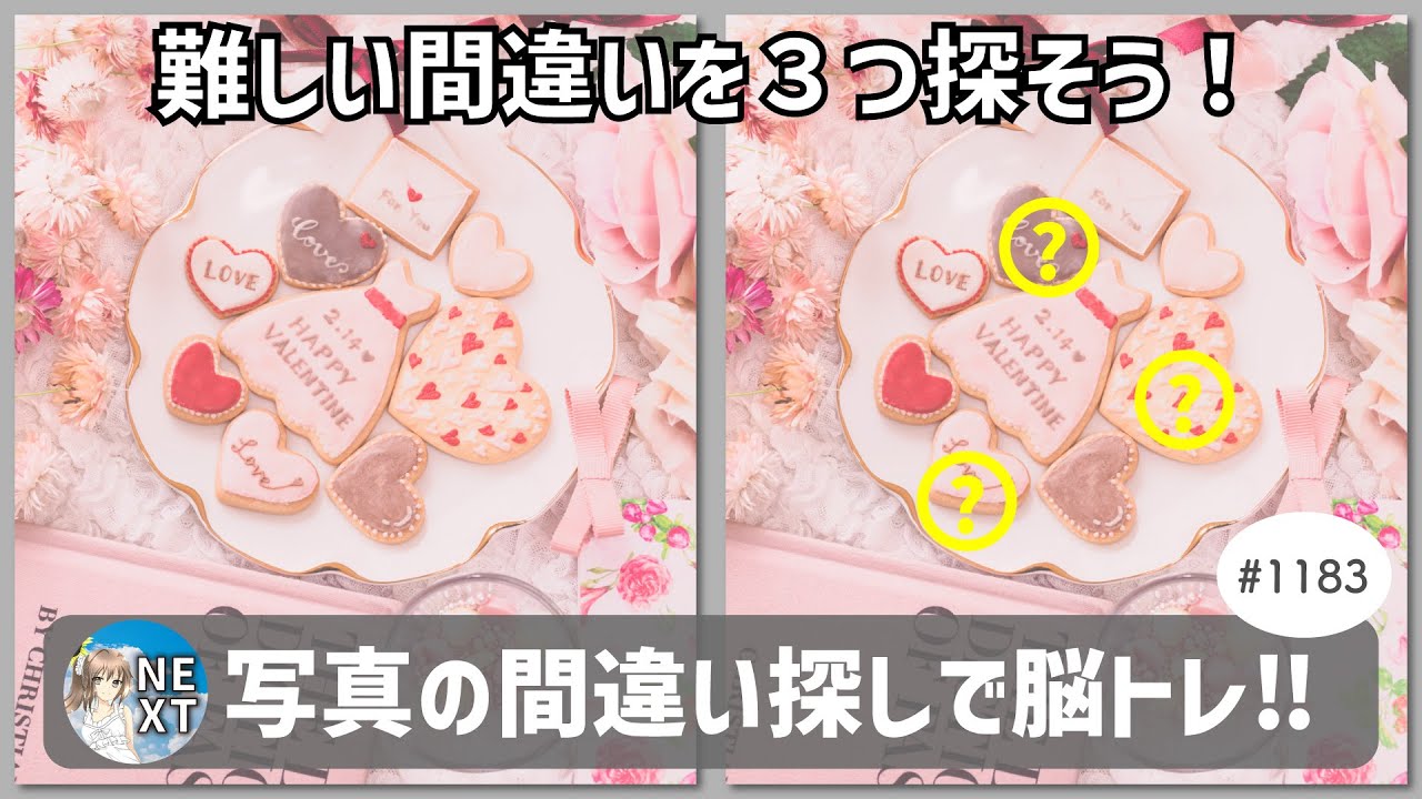 『間違い探し』写真で脳トレ！ #1183 「バレンタイン」「車のハンドル」「華厳の滝」【高難易度】｜Find the difference game in photos