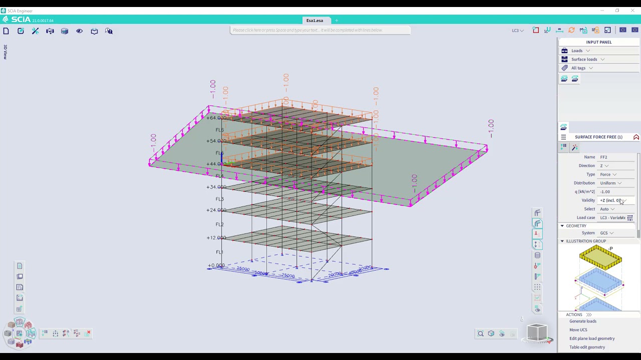[EN] Input of free surface loads in SCIA Engineer